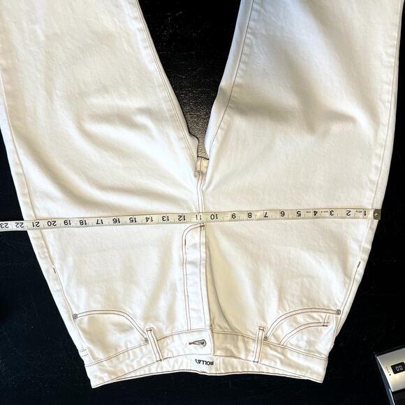 Rolla's Women 29 Classic Straight High Rise Regular Fit White Jeans Brown Trim - Picture 5 of 12